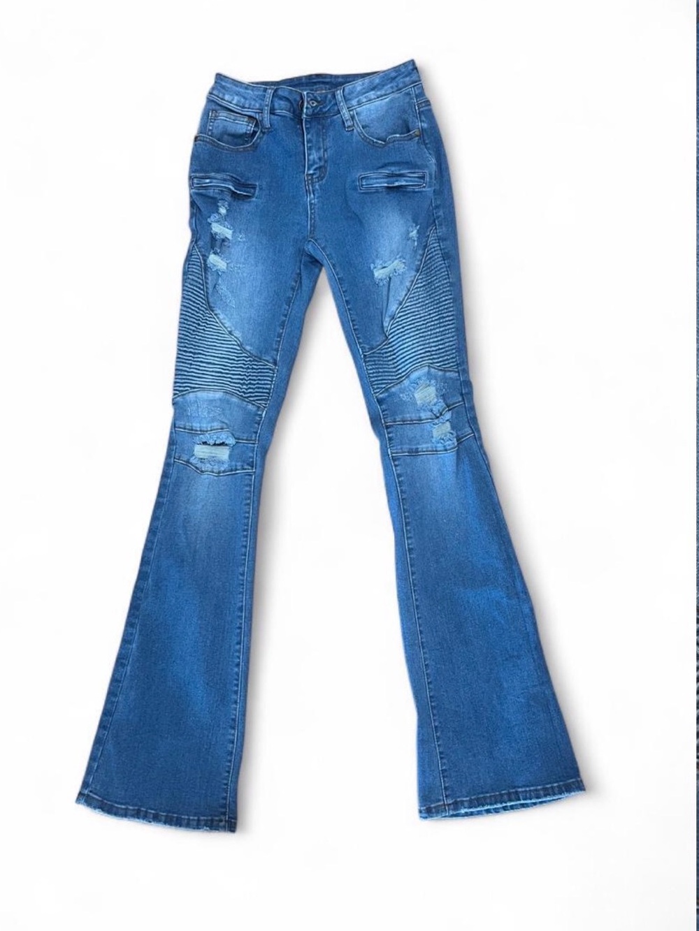 Denim vintage 90’s y2k Distressed Flare Jeans with Ribbed Knee bikercore size 27